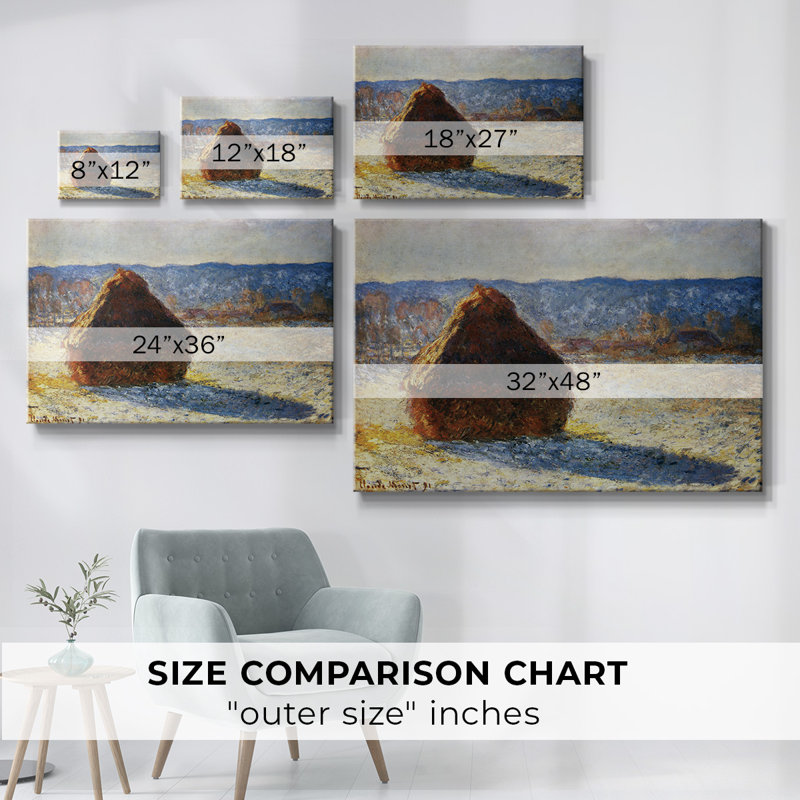 Bottes de foin, neige, matin par toile tendue Monet-Gallery, H 32 po x l 48 po