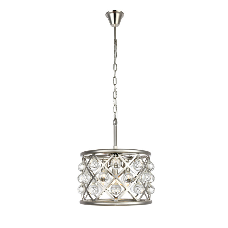 Luminaire suspendu tambour 3 lumières unique Swinney, Nickel poli
