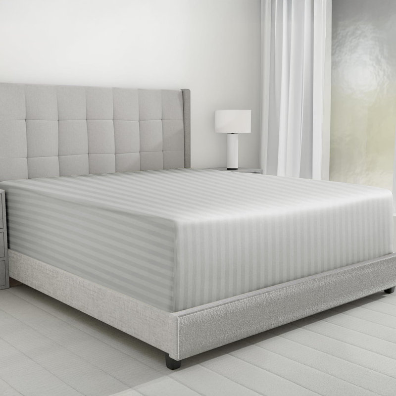 Microfiber Striped Fitted Sheet, Double (4'6), Silver