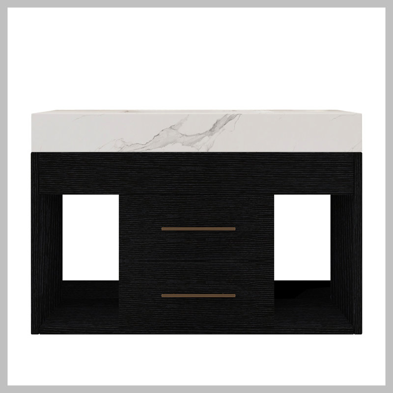 Ensemble de meuble-lavabo mural flottant 29,9 po, Noir, Blanc