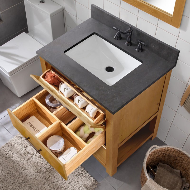 Ensemble de meuble-lavabo simple 30 po Keri, Naturel / Noir antique