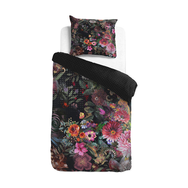 Black/Pink Organic Satin 200 TC Reversible Duvet Cover, 140 x 220cm + 2 Pillowcases (60 x 70cm)