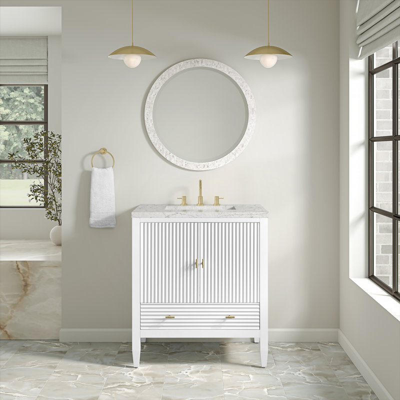 Myrrin 30" W Single Vanity, Bright White, Eternal Jasmine Pearl, 8" Widespread