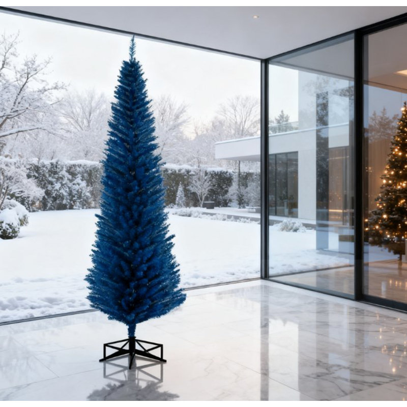 Arbre de Noël 7 pi avec support en plastique, Bleu