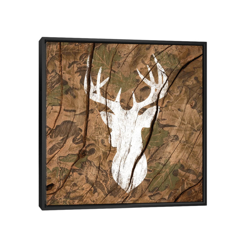 " Camouflage Deer ", 12" H x 12" W x 1.5" D, Black Framed Canvas