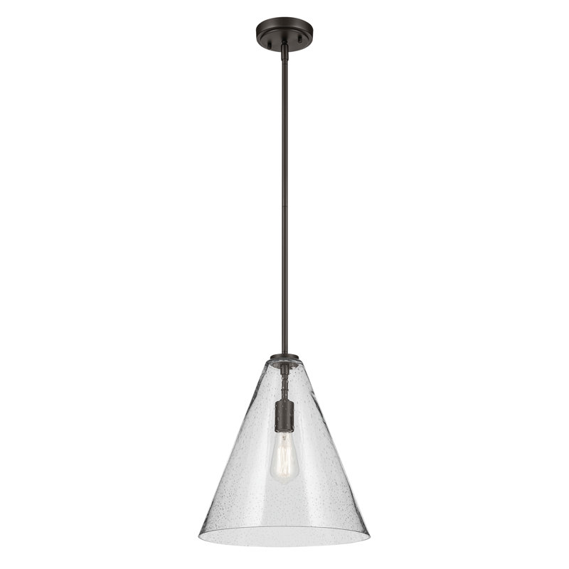 15.5" 1-Light Cone Pendant with Clear Seeded Glass, Chrome