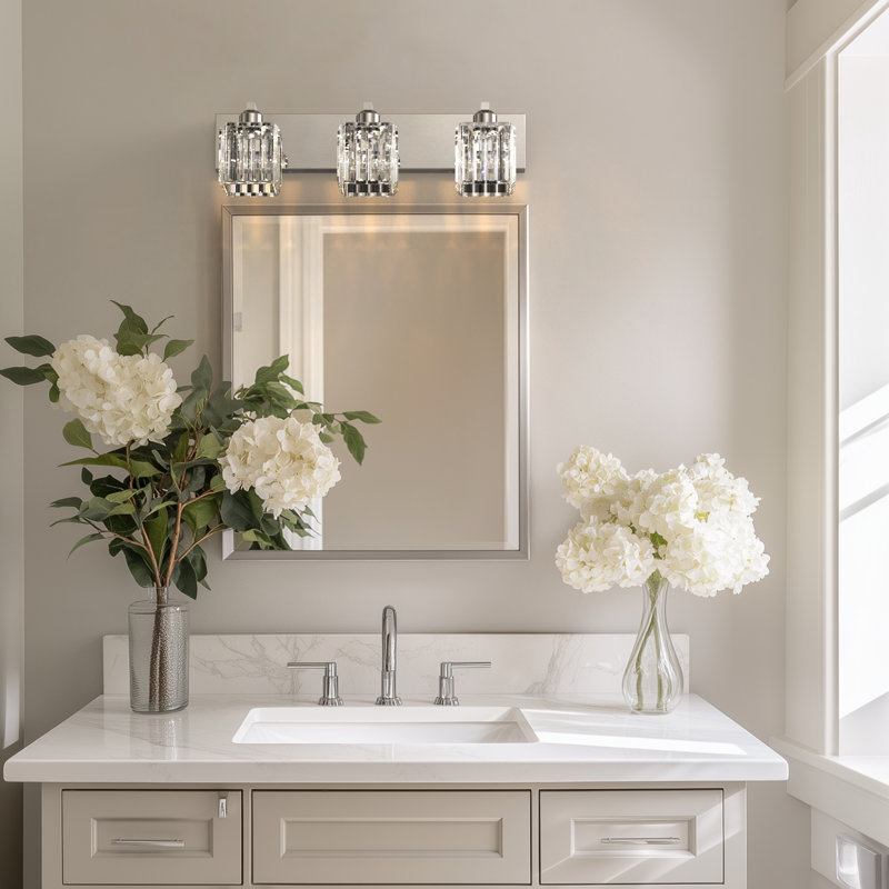 Éclairage pour salle de bain à 3 lumières à intensité variable en cristal avec DEL, Chrome poli