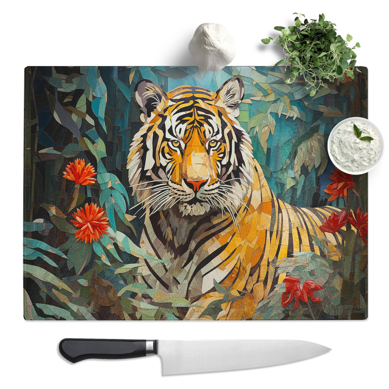 Tiger Art Deco No.3  Glass Chopping Board