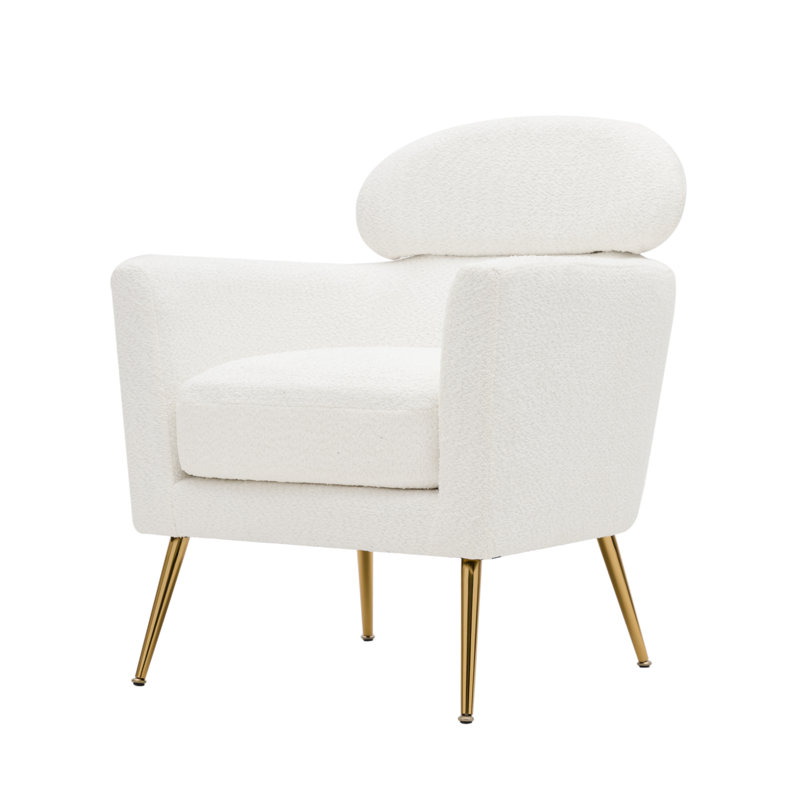 Fauteuil demi-tonneau avec pieds évasés en métal Demetrius, Mélange de polyester blanc