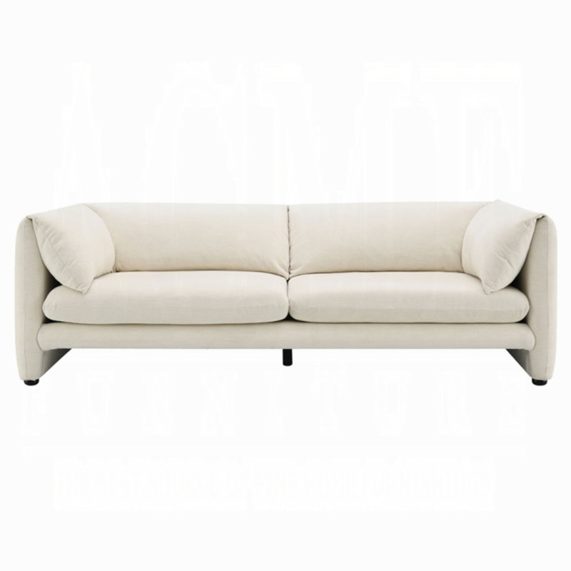 Canapé de 89 po en lin beige avec dossier et coussins de siège serrés, structure en bois et support à ressorts ensachés