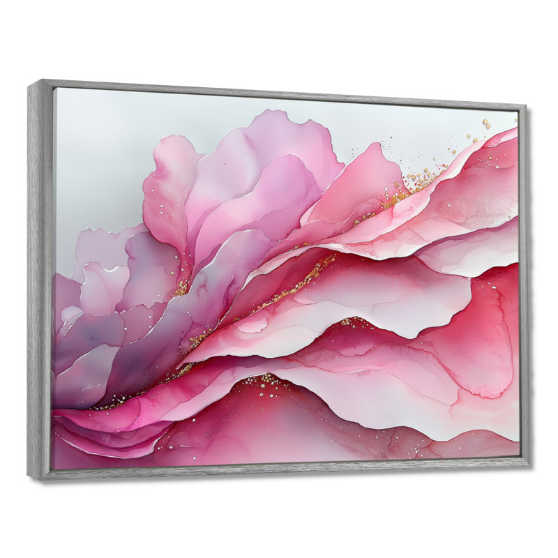 Fondations fluides de Rosa I - art mural abstrait en marbre, H 12 po x l 20 po, Impression encadrée flottante, Argent argent