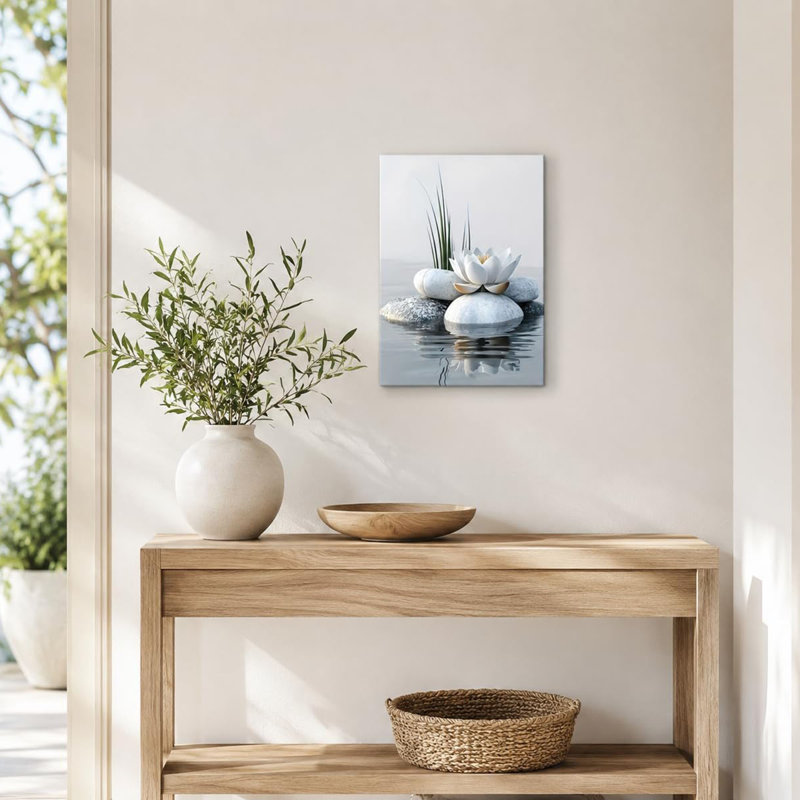 Zen Bathroom Canvas Wall Art Calm Botanical Poster Print Picture White Lotus Meditation Wall Decor for Bathroom Meditation Room Yoga Spa Ready to Hang