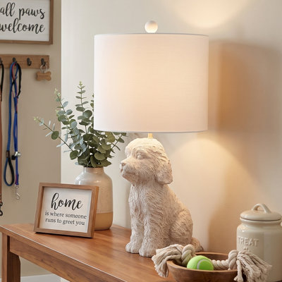 Resin Doodle Dog Table Lamp With Linen Shade