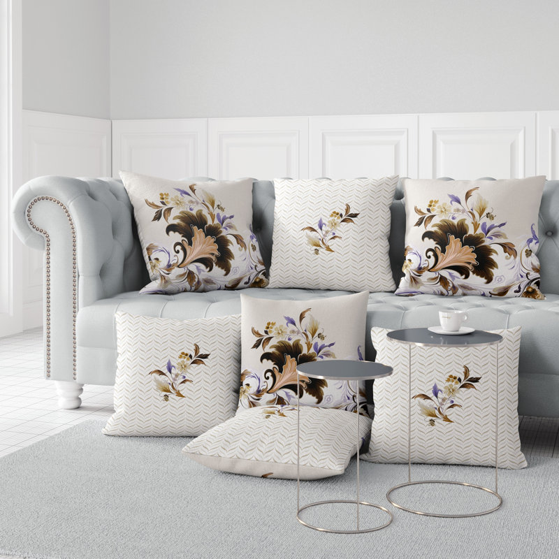 Indoor / Outdoor Damask Square Cushion, 51cm H x 51cm W, Brown/Green Damask