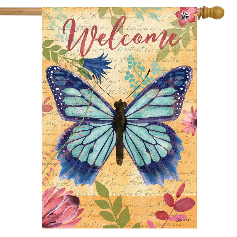 Magnifique drapeau de maison de papillon, Printemps brun clair/bleu