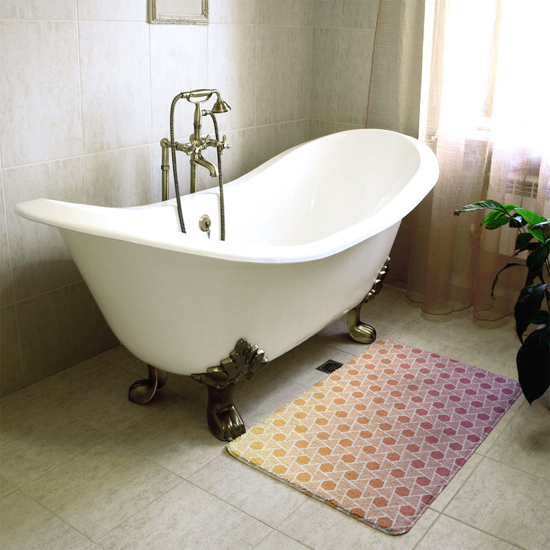 Tapis de bain géométrique anti-dérapant en forme d’hexagones et de triangles Rainbow, l 21 po x L 34 po, Jaune / Mauve