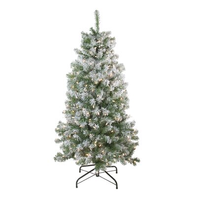 4.5' Pre-Lit Medium Flocked Winema Pine Artificial Christmas Tree - Clear Lights -  Northlight Seasonal, 32915584