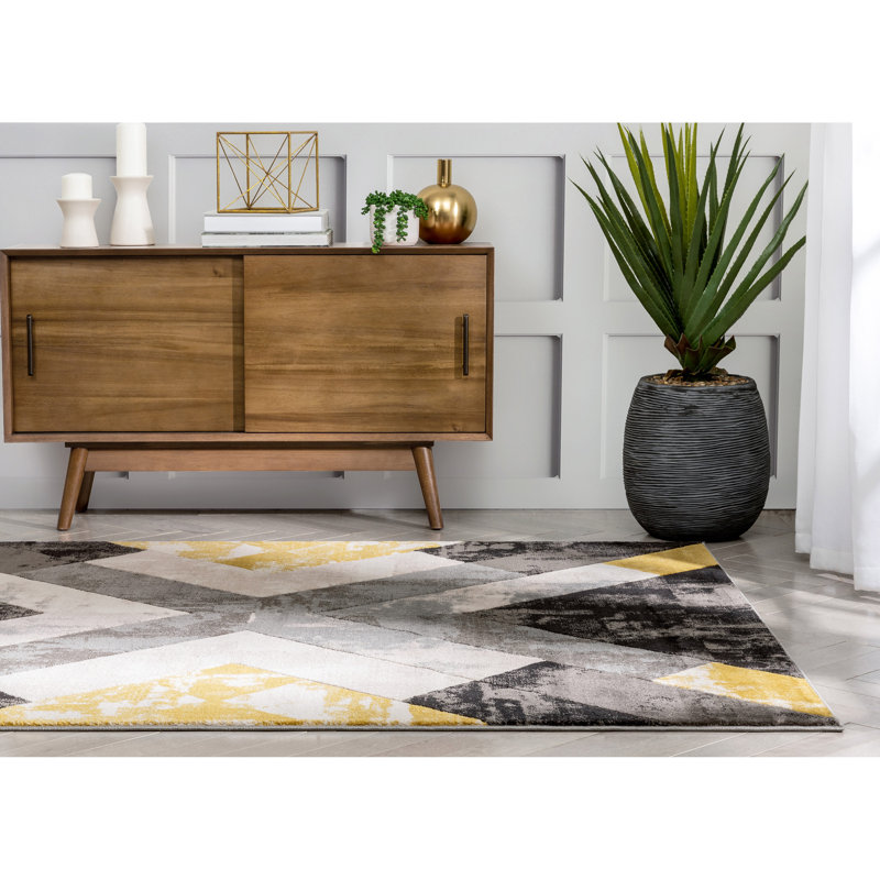 Marvale Gold Modern Geometric 3D Textured Rug, Rectangle 5'3" x 7'3"