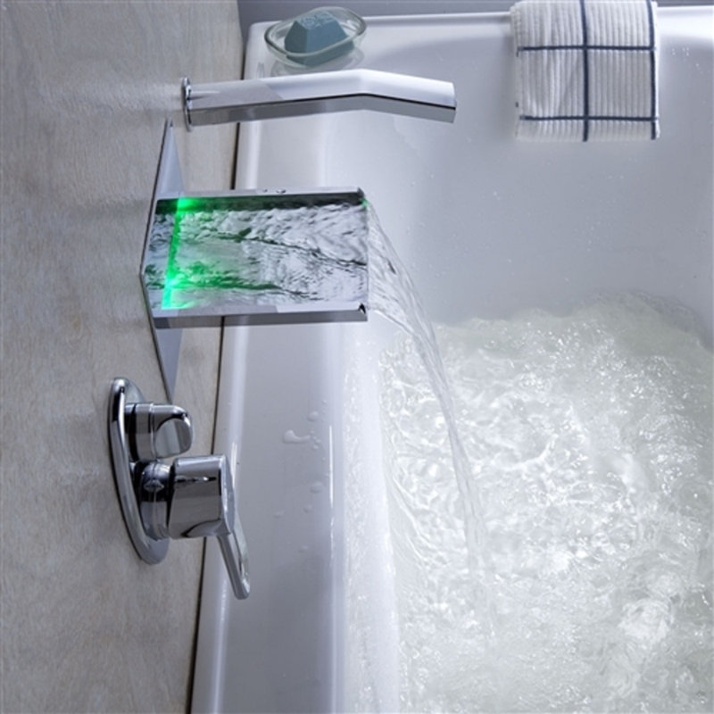 BathSelect Mullino LED RGB Single Handle Widespread Waterfall Pull-Out Bathroom Faucet