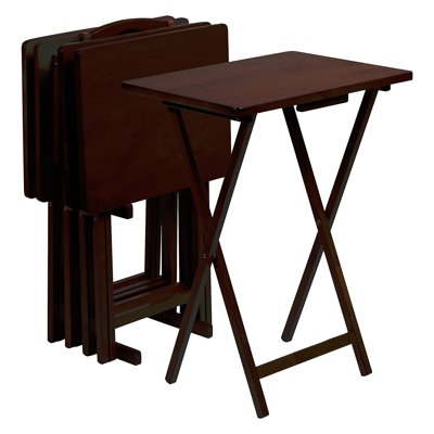 PJ Wood Folding TV Tray Tables with Compact Storage Rack, 5 Piece Set