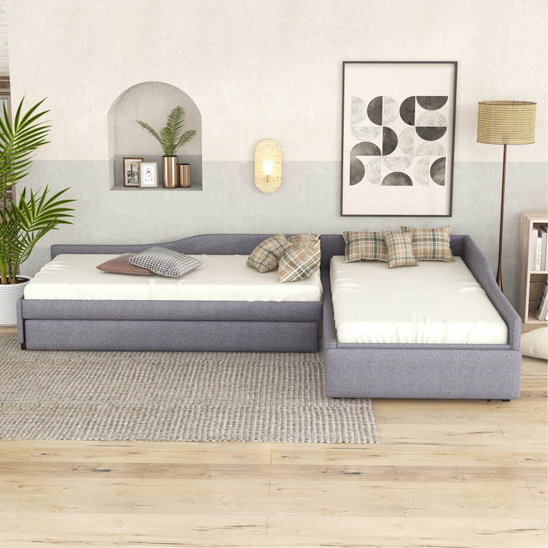 Upholstered Double Twin Size Daybed With Trundle And Drawer