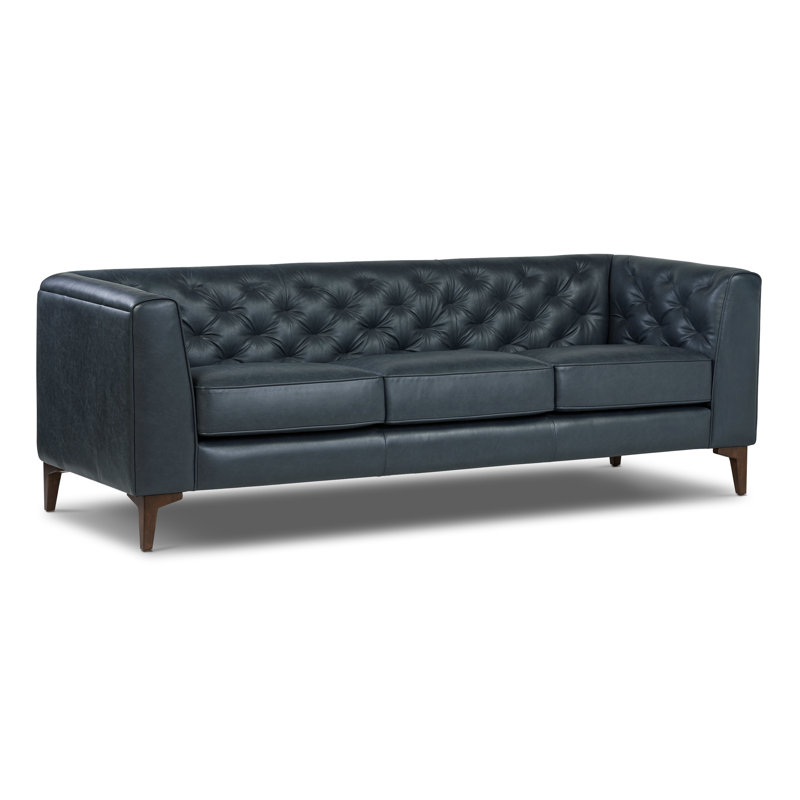 Peale 89'' Full-Grain Genuine Italian Leather Sofa, Deepsky Blue