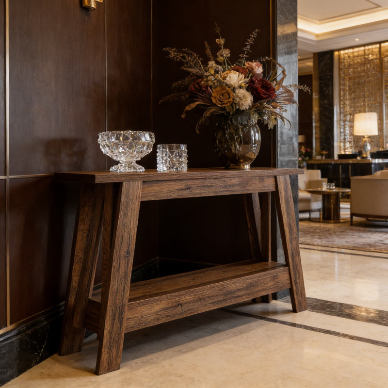 Console Farmhouse avec rangement à 2 niveaux, canapé étroit pour le vestibule, le salon, le couloir et le vestibule, finition brun rustique pour les petits espaces