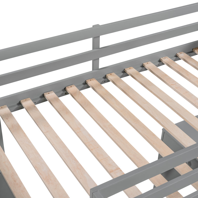 Full Size Loft Bed With Ladder, Shelves, And Desk, Gray, Lit simple, Gris