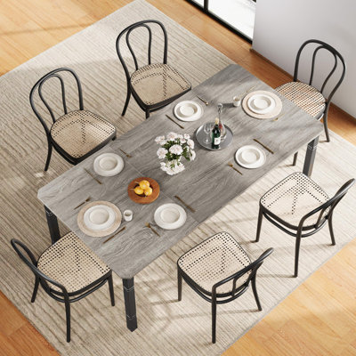 Modern Farmhouse Dining Table for 6-8 – 79" Large Rectangular Durable Wood Top – Sturdy Metal Legs – Ideal for Home, Office, or Conference – Black Legs & 2025 Grey, 2m