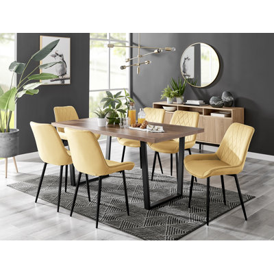 White High Gloss Rectangular 6 Seat Dining Table Set with Luxury Velvet Dining Chairs