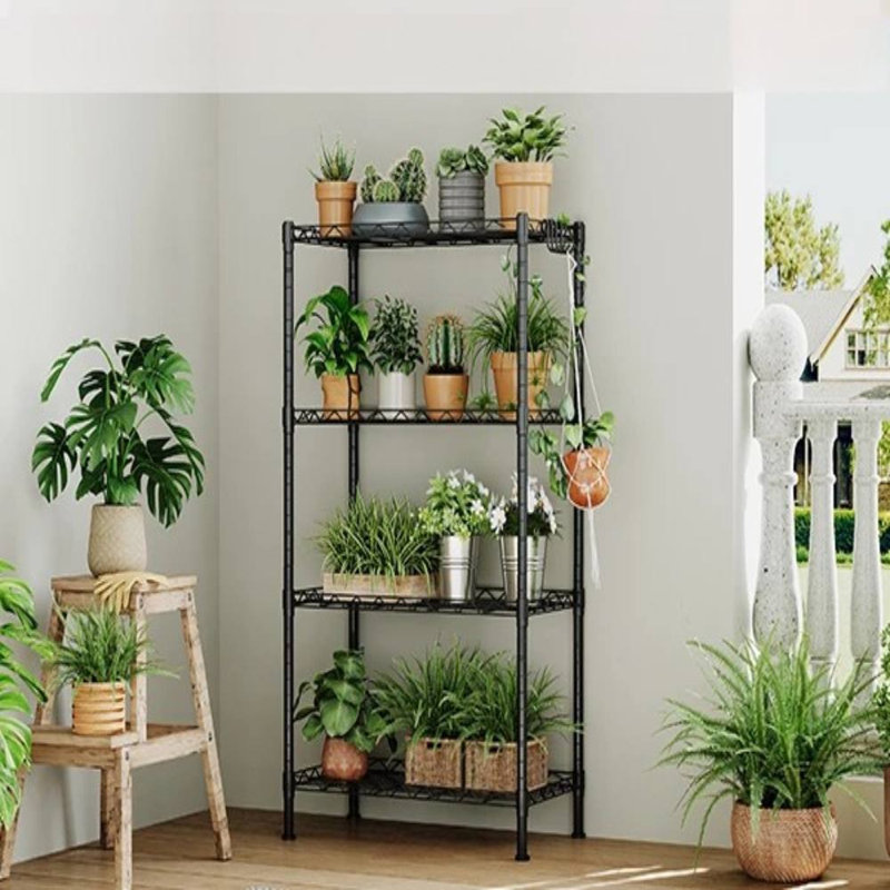 Four-Tier Black Metal Storage Rack