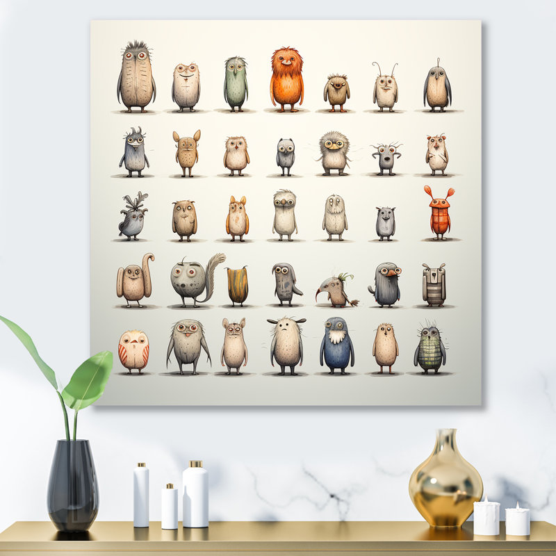Motif de chambre de bébé gris «Childrens Monsters» - art mural fractal en métal, H 36 po x l 36 po
