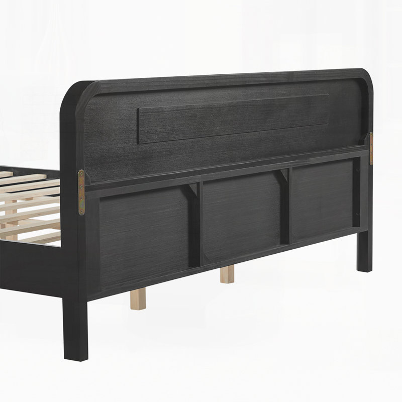 Base de lit en bois avec tête de lit, Noir, Grand lit