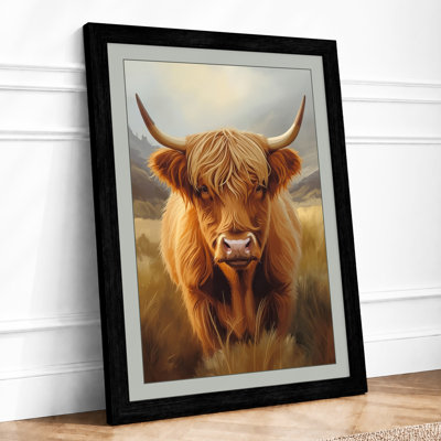 Highland Cattle Portrait Rustic - Framed Print