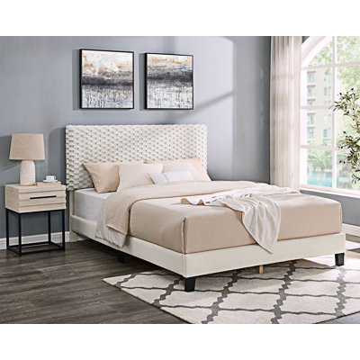 Elegant Upholstered Platform Bed With Nightstand
