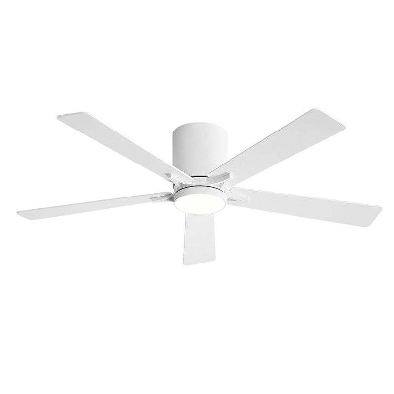 Dc Motor Indoor Flush Mount Ceiling Fan With Light Kit And Remote, 48", White, White/Oak