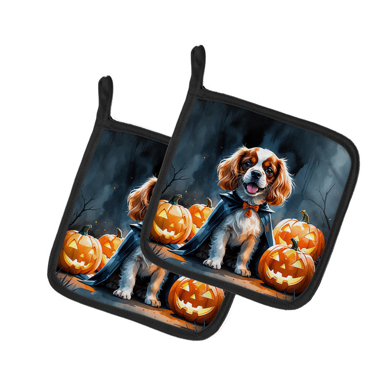Paire de porte-casseroles Cavalier Spaniel Puppy Halloween