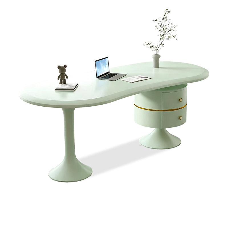 Bureau à plateau en forme de mangue avec double tiroir, 29.53" H x 62.99" W x 23.62" D, Green