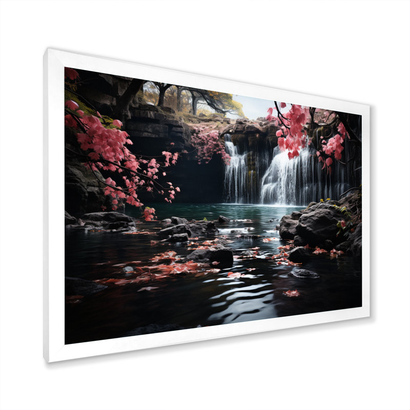 «Peach Tree Waterfall Natures Elegance II», reproduction sur toile, Cadre simple blanc, H 30 po x l 40 po x P 1,5 po