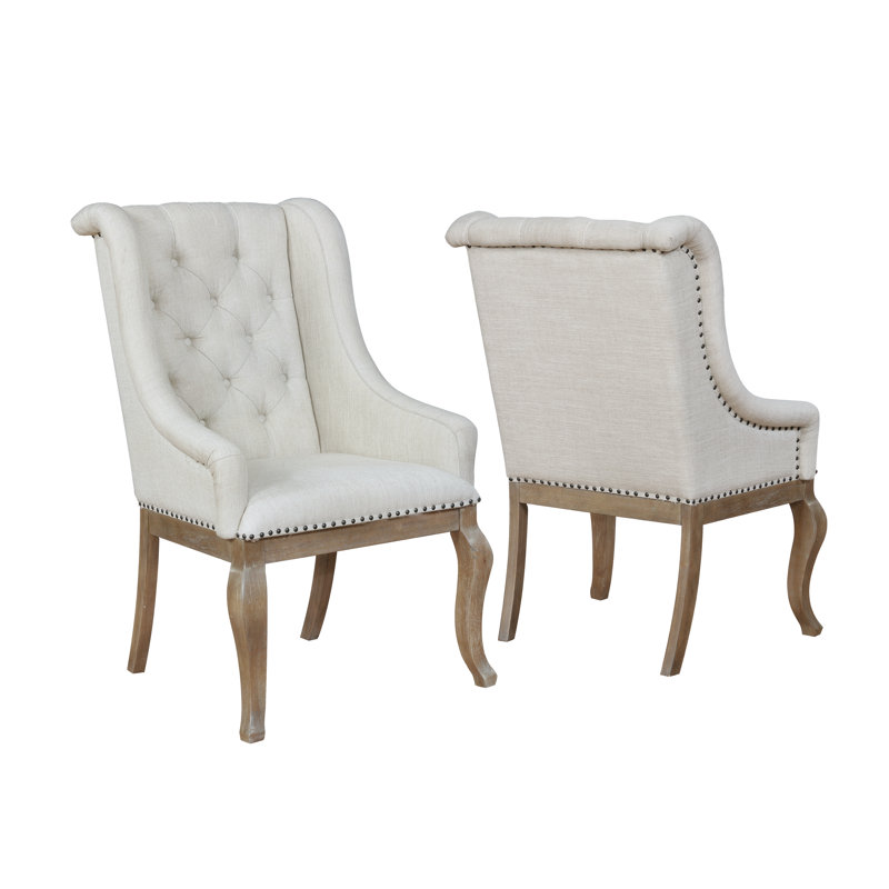Cream Upholstered Arm Chair with Barley Brown Wooden Legs