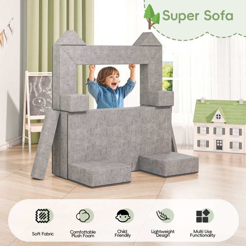 Modular Kids Play Couch, Gray