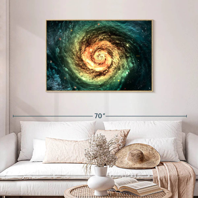 Galaxie spirale, Cadre flottant en bois naturel, 43 po x 29 po