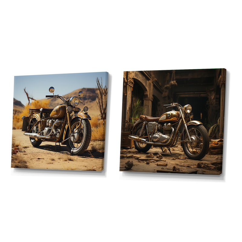 Dessert vélo rétro - ensemble de 2 collages carrés de moto, Toile tendue, H 16 po x l 33 po