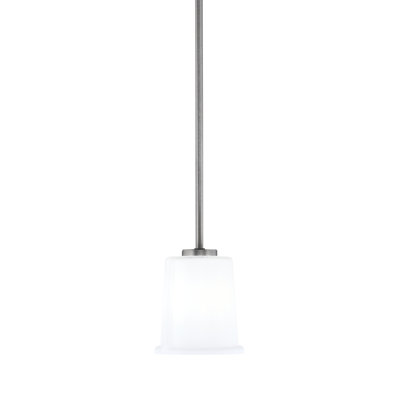 Nicomedes Stem Hung Mini Pendant Shown In Matte Black Finish With 5.25" Amber Bubble Glass