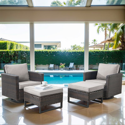 Ensemble de 2 chaises berçantes pivotantes pour patio avec repose-pieds de style nazime