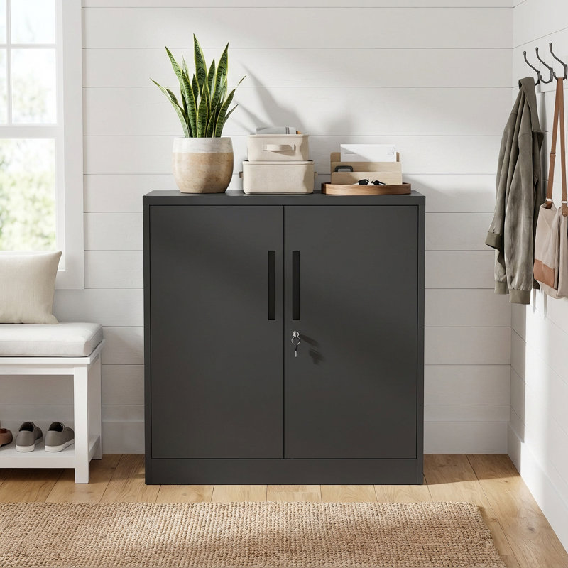 Locking Metal Storage Cabinet with 2 Doors & 2 Adjustable Shelves, Heavy-Duty Steel Organizer for Garage, Office, Home, and School