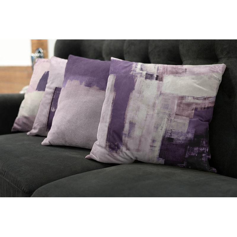Reversible Pillow Cover, 16" H x 16" W, Eggplant Ivory / Pale Rose