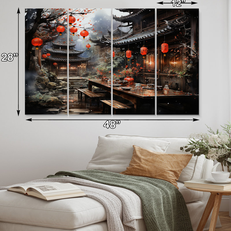 «China Art Red Lantern I», impression d'art mural chinois - 4 panneaux