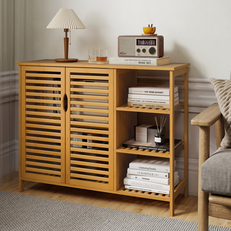 Bamboo Bathroom Cabinet 2-Door Storage Organizer w/ Shelves Natural