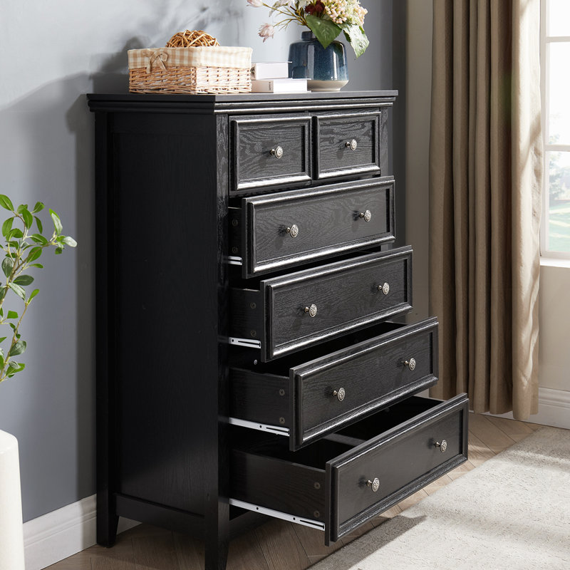 Modern 6 Drawers Dresser Chest, Black